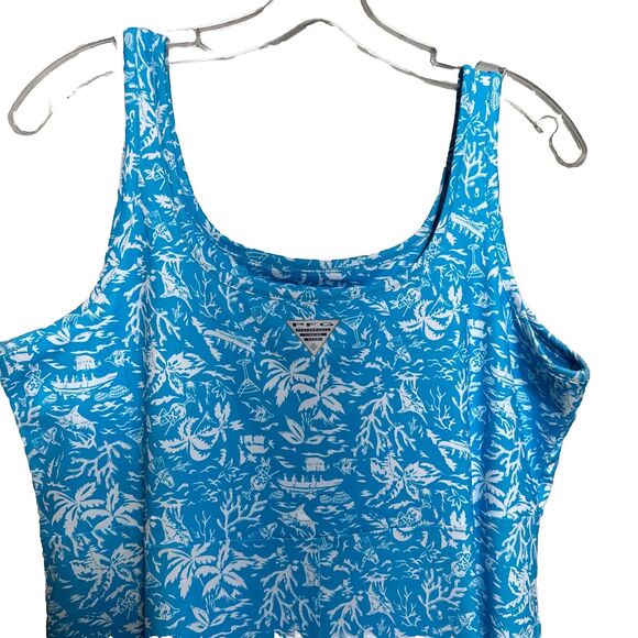 Palm Print Tank Dress Large Blue Sleeveless Vacay Size L PFG Columbia Sportwear - Picture 5 of 13
